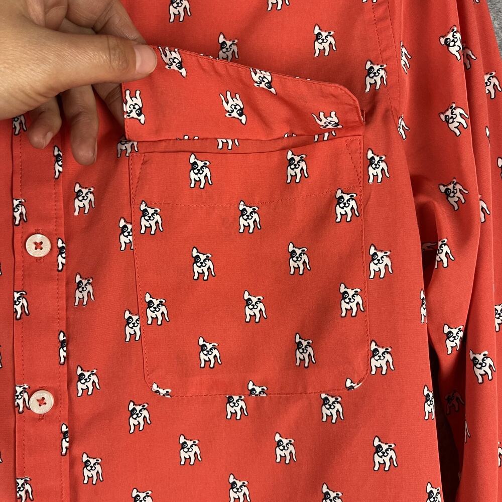 Abercrombie Fitch French Bulldog Top Womens Small Orange Button Up Blouse - Picture 4 of 14